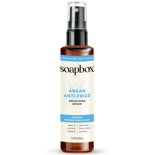 Soapbox Argan Oil Smoothing Serum - Anti-Frizz Serum for All Hair Types with Shea Butter & Vitamin E, Repairs Damage & Controls Flyaways - Vegan, Cruelty & Gluten Free (5 Fl Oz)