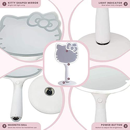 Hello Kitty LED Handheld Mirror by Impressions Vanity – Adjustable Brightness Makeup Mirror with Standing Base Avelisse