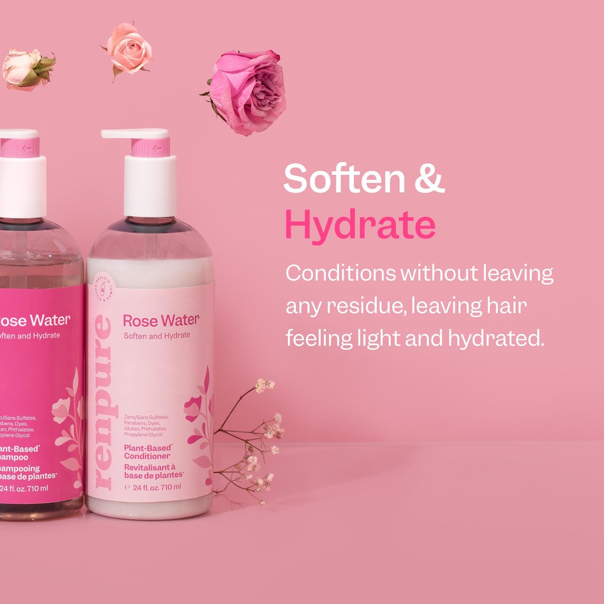 Renpure Rose Water Conditioner – Plant Based Beauty, Soothes Scalp, Hydrates & Nourishes Hair, 24 oz - görsel 3