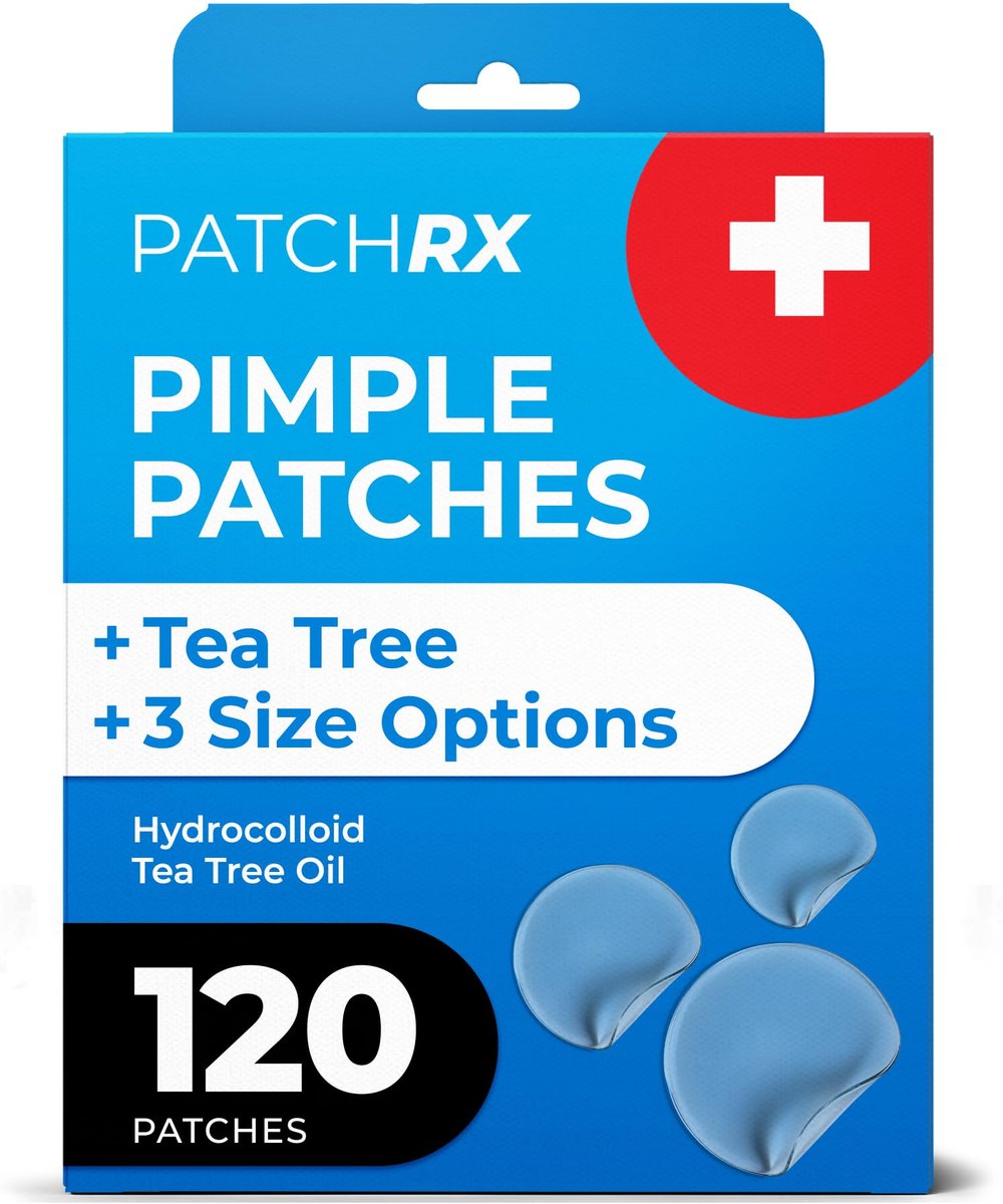 PatchRx Pimple Patches for Face (120 Patches) - Hydrocolloid Acne Patches with Tea Tree Oil, Acne Dots, Zit Stickers - görsel 1