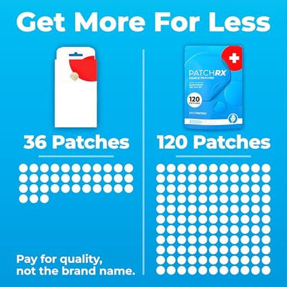 PatchRx Pimple Patches for Face (120 Patches) - Hydrocolloid Acne Patches with Tea Tree Oil, Acne Dots, Zit Stickers