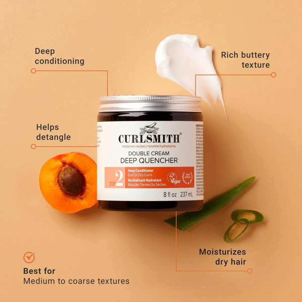 Curlsmith Double Cream Deep Quencher - Deep Conditioning Mask for Curls, Hydrating & Detangling, For All Curl Types, Vegan & Cruelty Free (8 oz) Avelisse