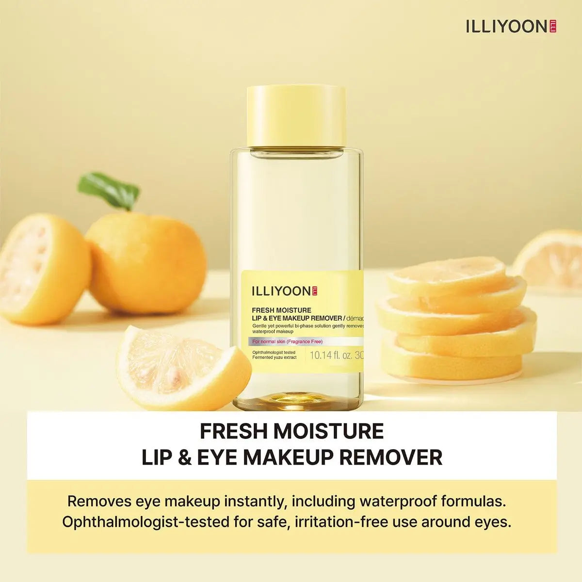 Illiyoon Fresh Moisture Lip and Eye Makeup Remover - Gentle Waterproof Makeup Remover, Non-Greasy with Fermented Yuzu Extract, 10.14 Fl Oz Avelisse