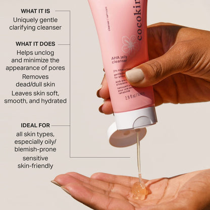 Cocokind AHA Jelly Cleanser - Gentle Exfoliating Face Wash with AHA, BHA & Hyaluronic Acid for Oily Skin, 2.9 Fl Oz Avelisse