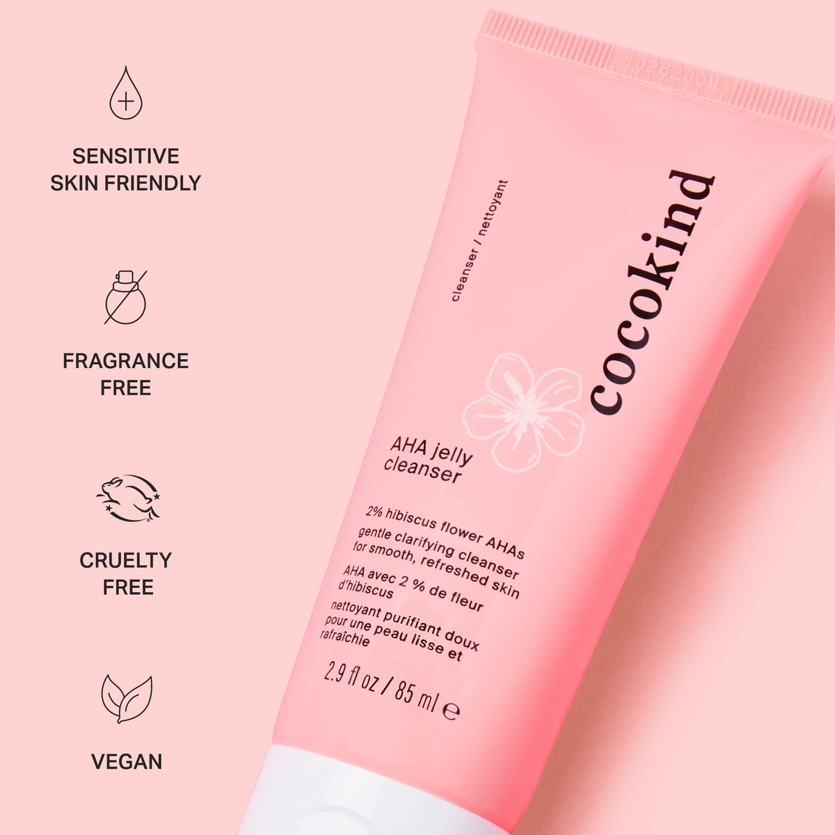 Cocokind AHA Jelly Cleanser - Gentle Exfoliating Face Wash with AHA, BHA & Hyaluronic Acid for Oily Skin, 2.9 Fl Oz Avelisse