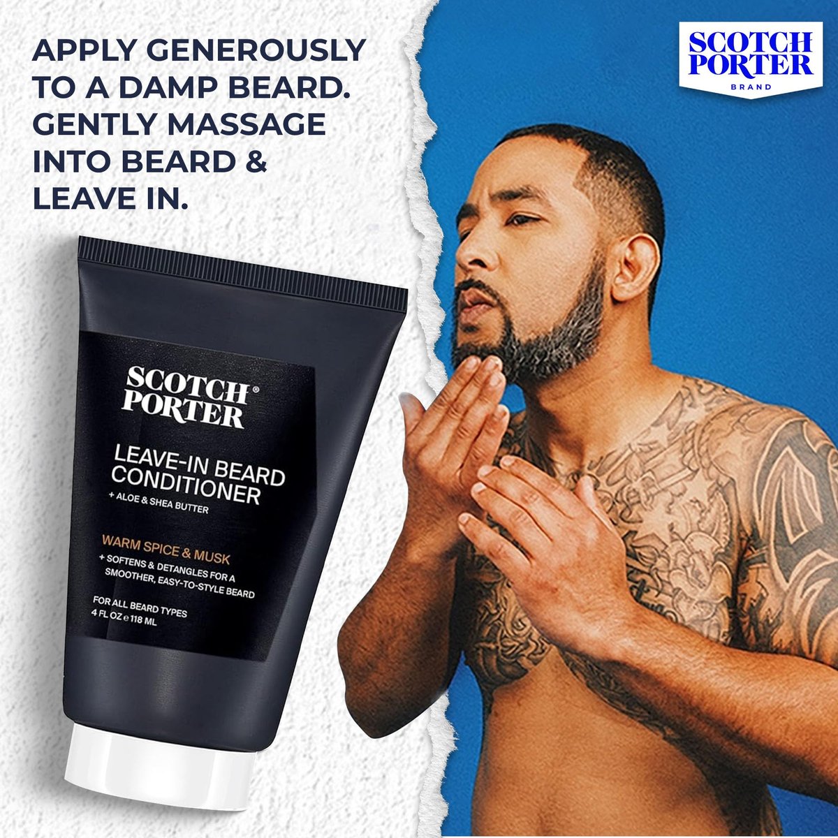 Scotch Porter Restorative Leave-In Beard Conditioner – Deep Conditioning Softener for Dry, Coarse Beards – Lightweight Hydration & Frizz Control – 4 oz. Avelisse
