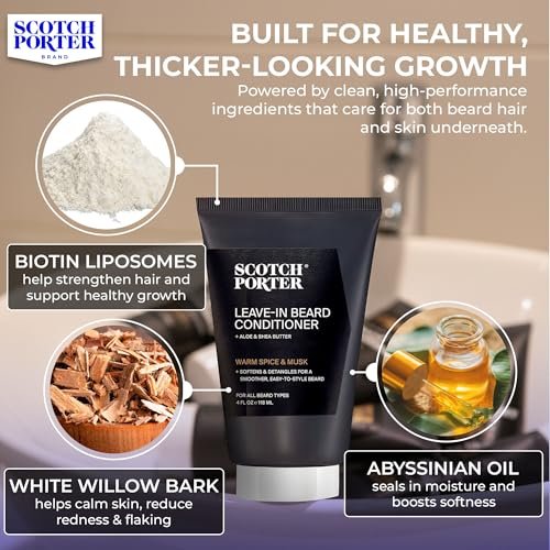 Scotch Porter Restorative Leave-In Beard Conditioner – Deep Conditioning Softener for Dry, Coarse Beards – Lightweight Hydration & Frizz Control – 4 oz. Avelisse