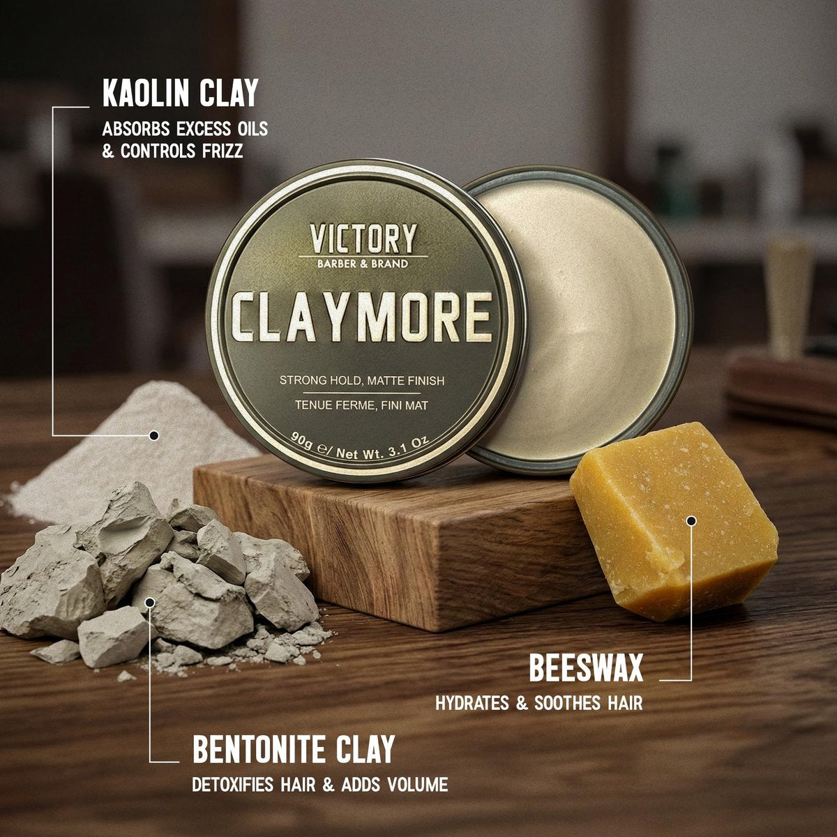 Victory Barber & Brand Hair Clay Pomade - Strong Hold Matte Finish Men's Styling Clay, Made in USA, 3.1 oz Avelisse