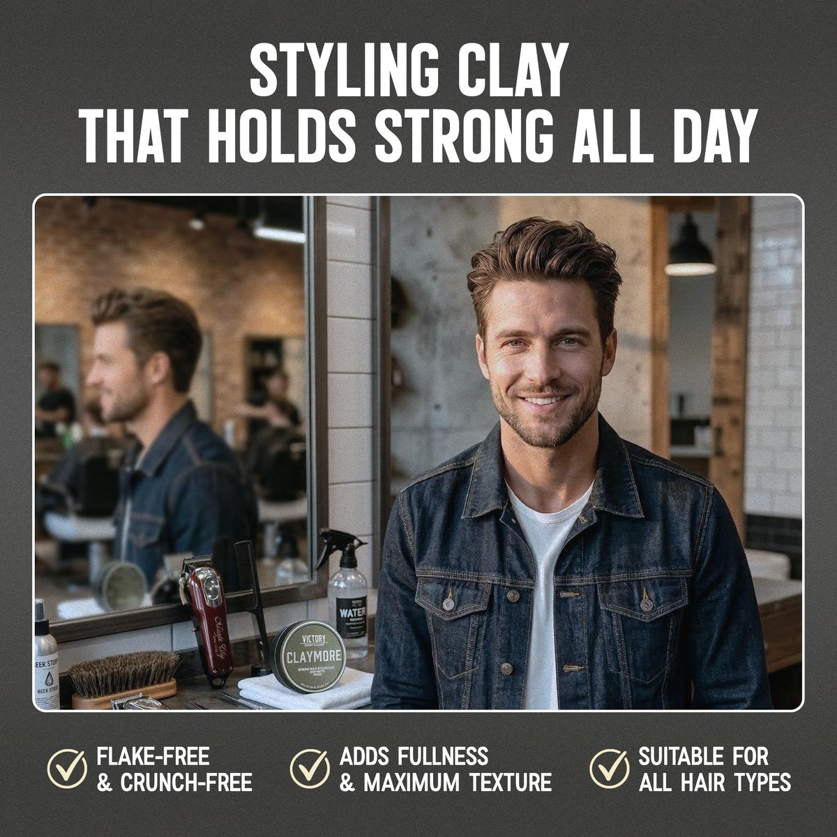 Victory Barber & Brand Hair Clay Pomade - Strong Hold Matte Finish Men's Styling Clay, Made in USA, 3.1 oz Avelisse