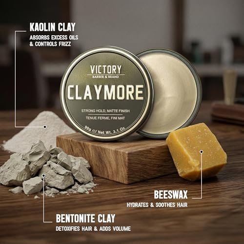 Victory Barber & Brand Hair Clay Pomade - Strong Hold Matte Finish Men's Styling Clay, Made in USA, 3.1 oz Avelisse