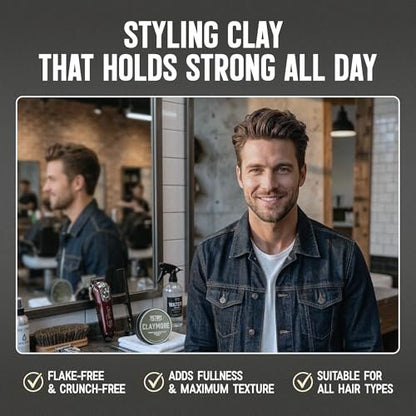 Victory Barber & Brand Hair Clay Pomade - Strong Hold Matte Finish Men's Styling Clay, Made in USA, 3.1 oz Avelisse