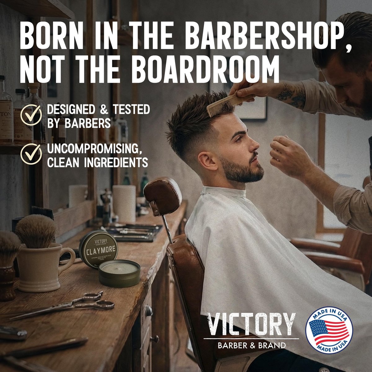 Victory Barber & Brand Hair Clay Pomade - Strong Hold Matte Finish Men's Styling Clay, Made in USA, 3.1 oz Avelisse