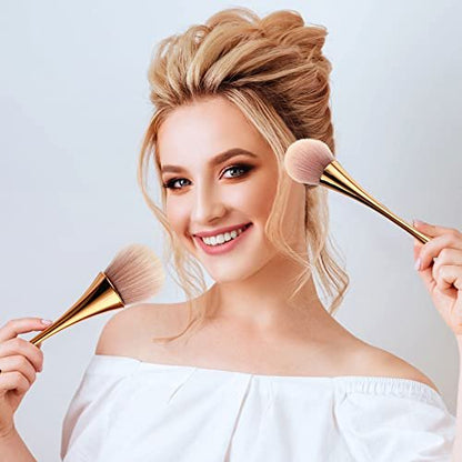 Boao 2-Piece Large Fluffy Makeup Brush Set - Rose Gold Soft Synthetic Bronzer Powder Brush for Blending, Buffing & Foundation