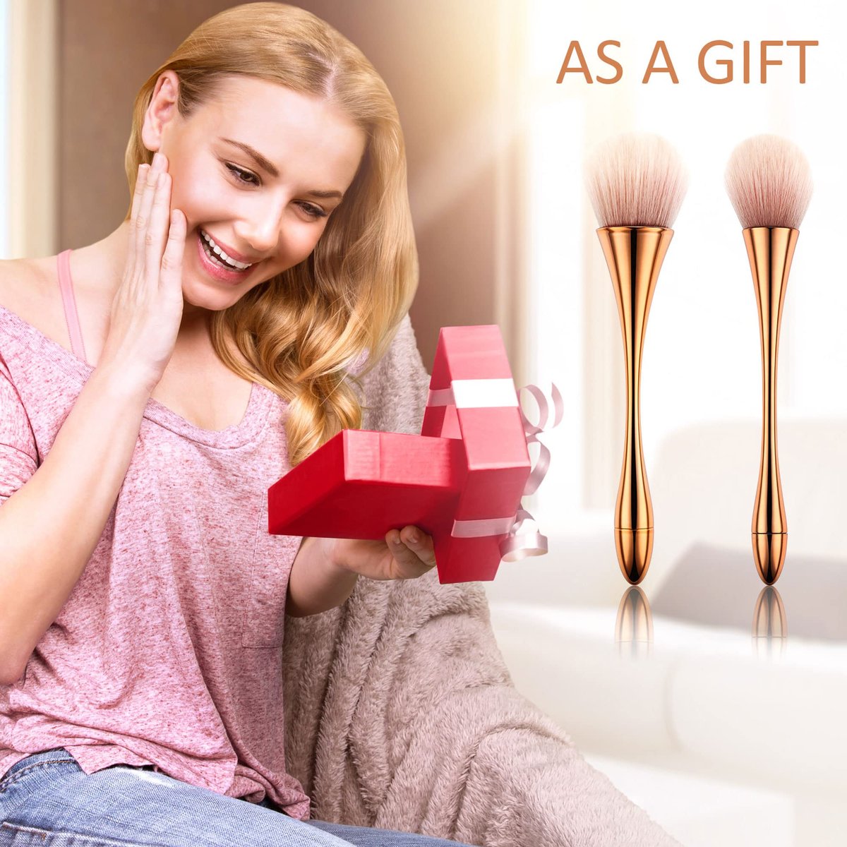 Boao 2-Piece Large Fluffy Makeup Brush Set - Rose Gold Soft Synthetic Bronzer Powder Brush for Blending, Buffing & Foundation - görsel 12