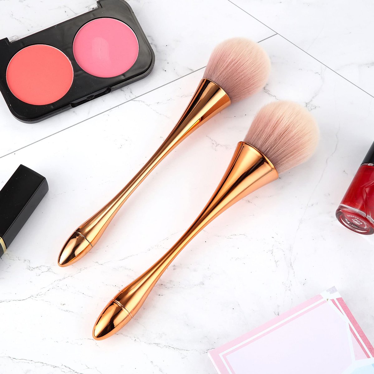 Boao 2-Piece Large Fluffy Makeup Brush Set - Rose Gold Soft Synthetic Bronzer Powder Brush for Blending, Buffing & Foundation - görsel 8