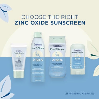 Coppertone Pure and Simple Mineral Sunscreen Stick SPF 50 – Face Sunscreen with Broad Spectrum UVA/UVB Protection, Hypoallergenic, Water Resistant, 0.49 oz