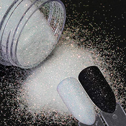 Bellecrey White Rainbow Holographic Nail Glitter Powder 10g - Fine Sugar Coat Effect for Nail Art