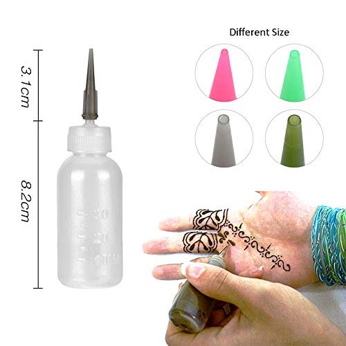 Xmasir Jagua Henna Applicator Bottles Kit - 32 Piece Set for Tattoo Body Paint, Precision Applicator with 4 Bottles, 4 Caps, and 16 Needle Tips - görsel 4