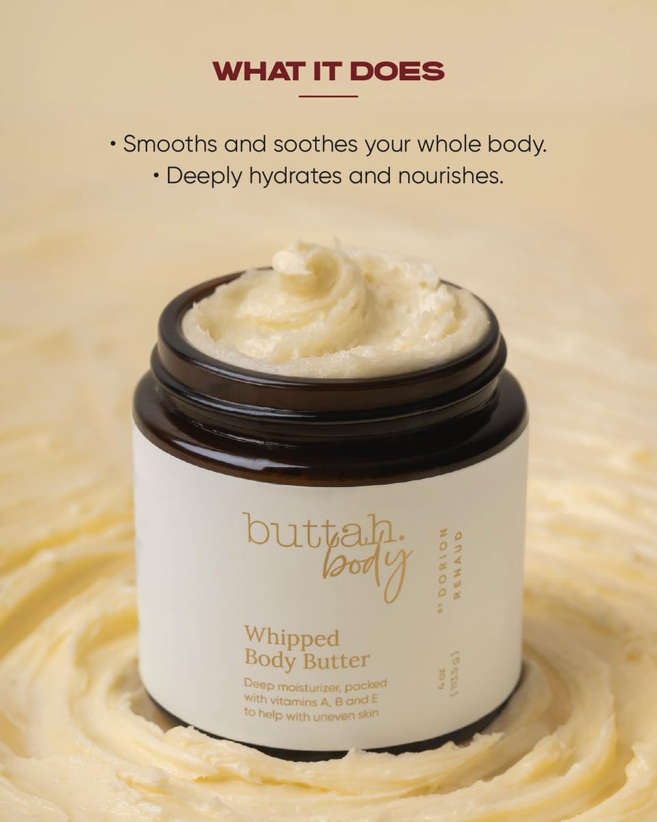 Buttah Skin Whipped Body Butter 4oz - 100% Natural & Organic African Shea Butter Moisturizer for Melanin Rich Skin | Black Owned Skincare Avelisse
