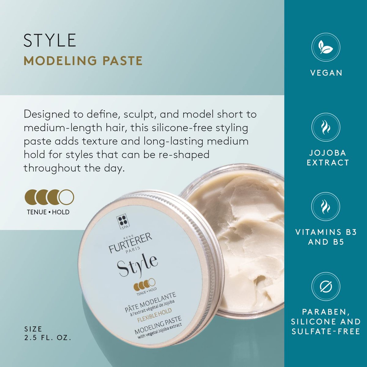 Rene Furterer STYLE Modeling Paste - Sculpts & Texturizes - Flexible Hold - With Moisturizing Jojoba Extract - All Hair Types - Vegan & Silicone-Free - 2.5 fl. oz. - görsel 3