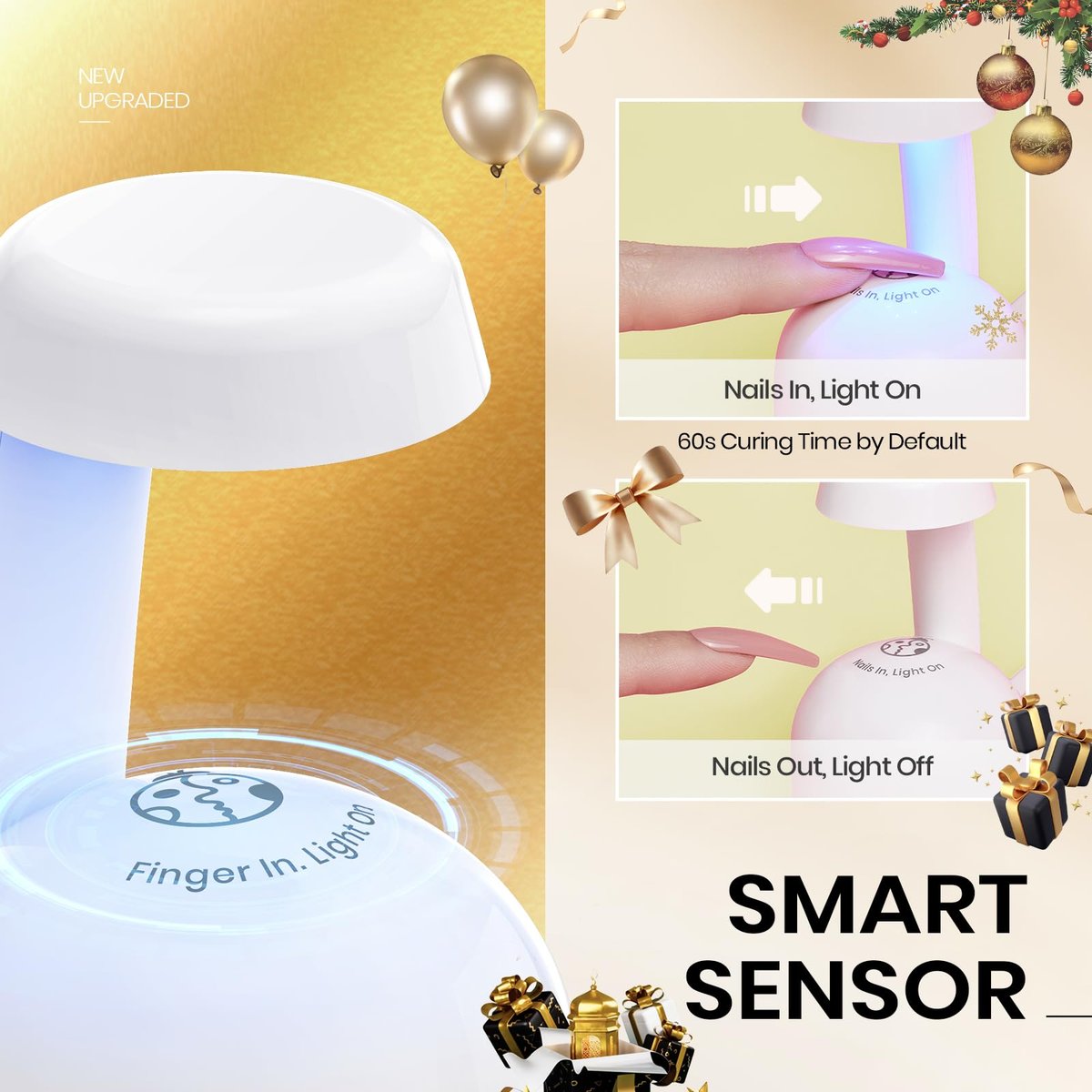 Beetles Mini UV Light for Gel Nails Flash Curing with Smart Sensor – Portable LED Lamp for Fast Gel Polish Drying Avelisse