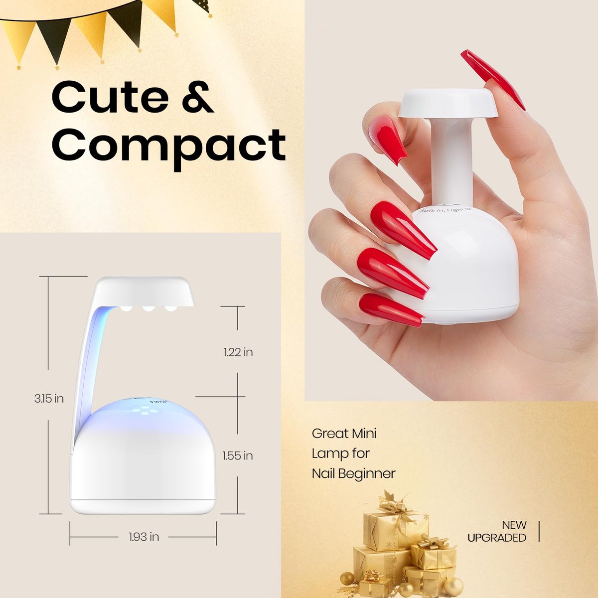 Beetles Mini UV Light for Gel Nails Flash Curing with Smart Sensor – Portable LED Lamp for Fast Gel Polish Drying Avelisse