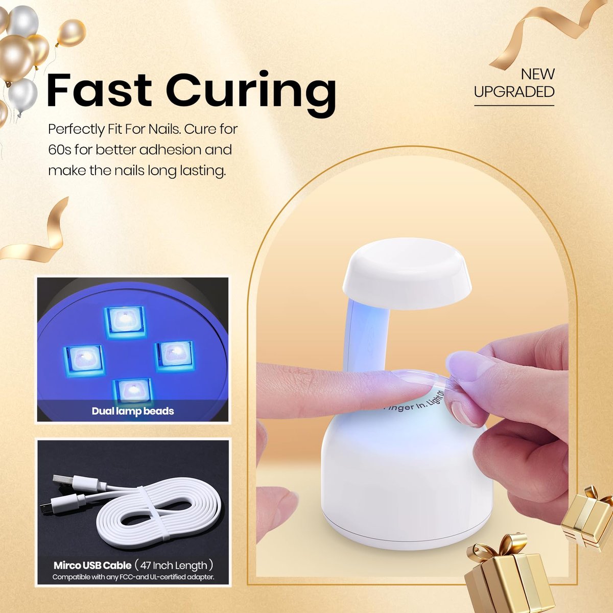 Beetles Mini UV Light for Gel Nails Flash Curing with Smart Sensor – Portable LED Lamp for Fast Gel Polish Drying Avelisse