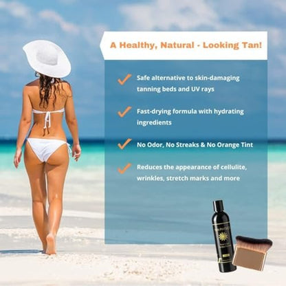 Tan Physics Sunless Tanner 8oz with Self Tanner Brush – Natural Self Tanning Lotion for Face & Body – Streak-Free, Long-Lasting Glow Avelisse