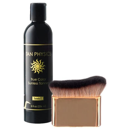 Tan Physics Sunless Tanner 8oz with Self Tanner Brush – Natural Self Tanning Lotion for Face & Body – Streak-Free, Long-Lasting Glow Avelisse