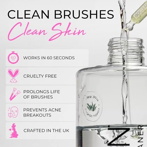 ISOCLEAN Makeup Brush Cleaner – Gentle Daily Use Solution, Reduces Product Buildup, Improves Application, Easy Clean Brush Cleaning Solution & Sponge Cleaner - Easy Pour with Dip Tray, 6 fl oz Avelisse