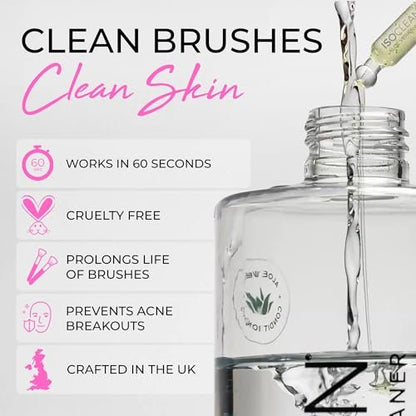 ISOCLEAN Makeup Brush Cleaner – Gentle Daily Use Solution, Reduces Product Buildup, Improves Application, Easy Clean Brush Cleaning Solution & Sponge Cleaner - Easy Pour with Dip Tray, 6 fl oz Avelisse
