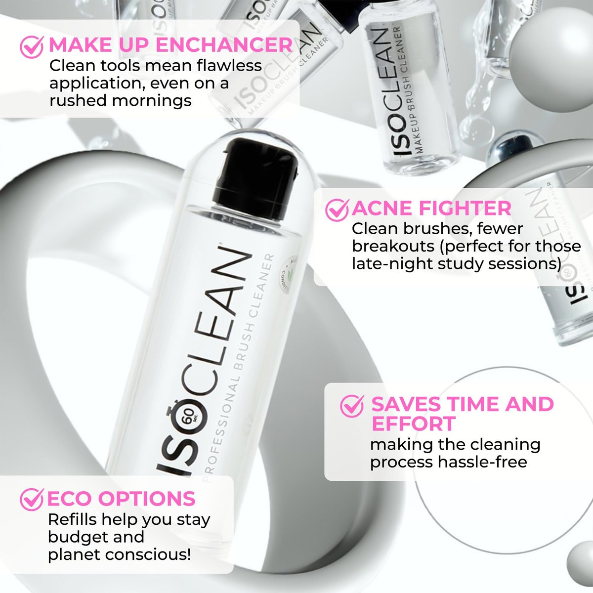 ISOCLEAN Makeup Brush Cleaner – Gentle Daily Use Solution, Reduces Product Buildup, Improves Application, Easy Clean Brush Cleaning Solution & Sponge Cleaner - Easy Pour with Dip Tray, 6 fl oz Avelisse