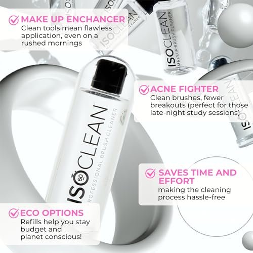 ISOCLEAN Makeup Brush Cleaner – Gentle Daily Use Solution, Reduces Product Buildup, Improves Application, Easy Clean Brush Cleaning Solution & Sponge Cleaner - Easy Pour with Dip Tray, 6 fl oz Avelisse