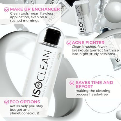 ISOCLEAN Makeup Brush Cleaner – Gentle Daily Use Solution, Reduces Product Buildup, Improves Application, Easy Clean Brush Cleaning Solution & Sponge Cleaner - Easy Pour with Dip Tray, 6 fl oz Avelisse