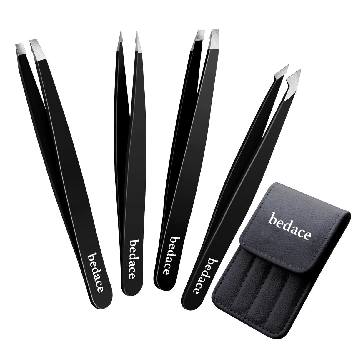 Premium Stainless Steel Tweezer Set – 4 Piece Tweezers for Women & Men, Facial Hair & Eyebrow Plucking with Leather Travel Case - görsel 1