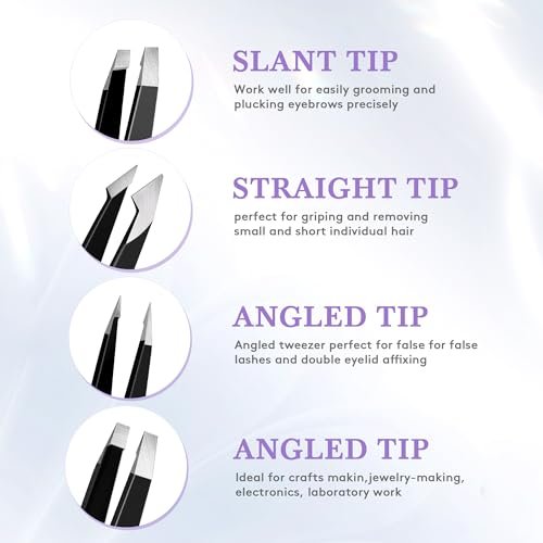 Premium Stainless Steel Tweezer Set – 4 Piece Tweezers for Women & Men, Facial Hair & Eyebrow Plucking with Leather Travel Case - görsel 14