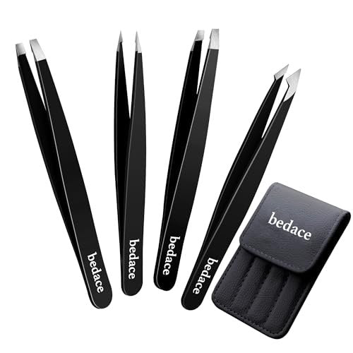 Premium Stainless Steel Tweezer Set – 4 Piece Tweezers for Women & Men, Facial Hair & Eyebrow Plucking with Leather Travel Case - görsel 2