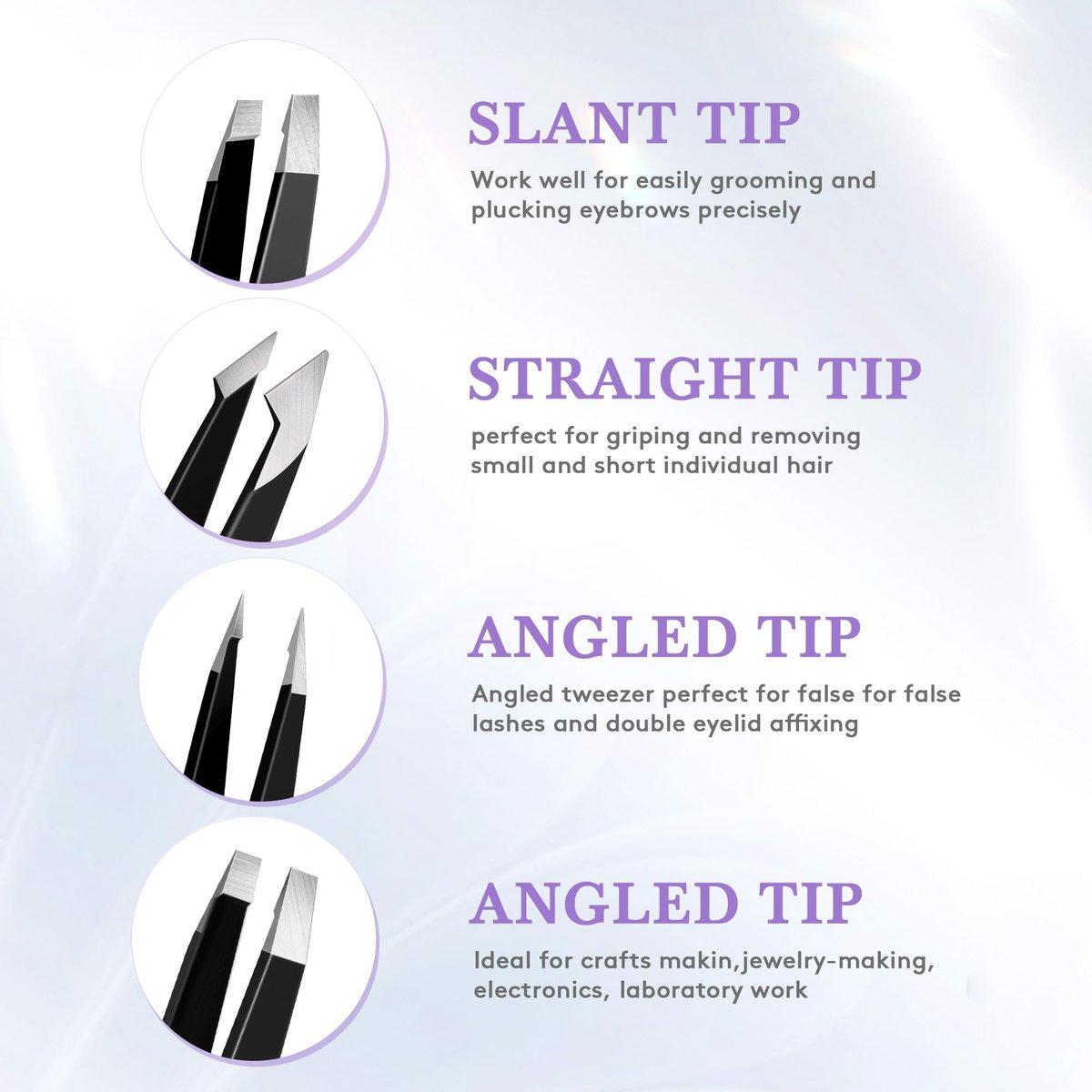 Premium Stainless Steel Tweezer Set – 4 Piece Tweezers for Women & Men, Facial Hair & Eyebrow Plucking with Leather Travel Case - görsel 13