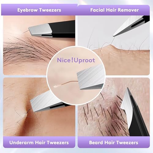 Premium Stainless Steel Tweezer Set – 4 Piece Tweezers for Women & Men, Facial Hair & Eyebrow Plucking with Leather Travel Case - görsel 12