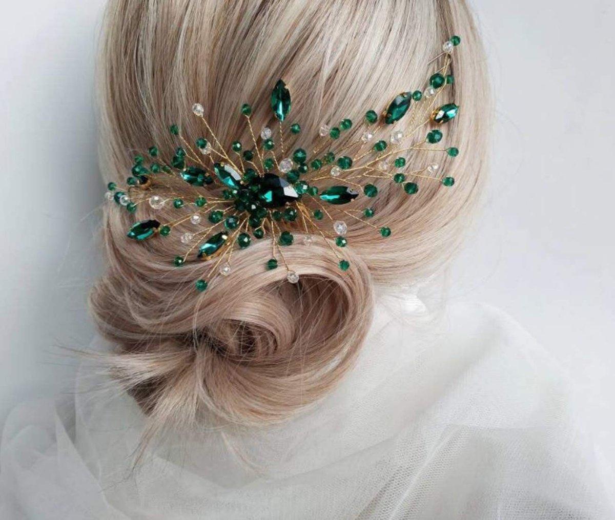 BERYUAN Women's Bridal Teardrop Emerald Green Crystal Hair Comb - Wedding Hair Accessory Rhinestone Hair Piece for Bride & Bridesmaid - görsel 11