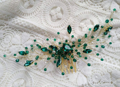 BERYUAN Women's Bridal Teardrop Emerald Green Crystal Hair Comb - Wedding Hair Accessory Rhinestone Hair Piece for Bride & Bridesmaid