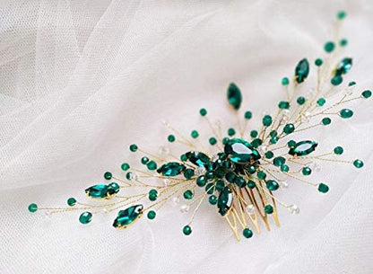 BERYUAN Women's Bridal Teardrop Emerald Green Crystal Hair Comb - Wedding Hair Accessory Rhinestone Hair Piece for Bride & Bridesmaid