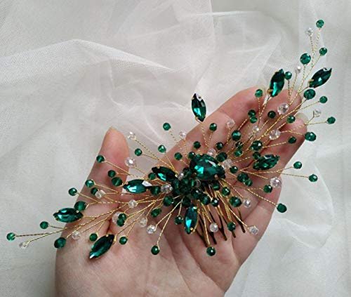 BERYUAN Women's Bridal Teardrop Emerald Green Crystal Hair Comb - Wedding Hair Accessory Rhinestone Hair Piece for Bride & Bridesmaid - görsel 8