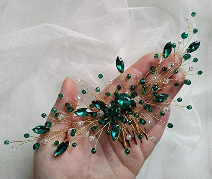 BERYUAN Women's Bridal Teardrop Emerald Green Crystal Hair Comb - Wedding Hair Accessory Rhinestone Hair Piece for Bride & Bridesmaid
