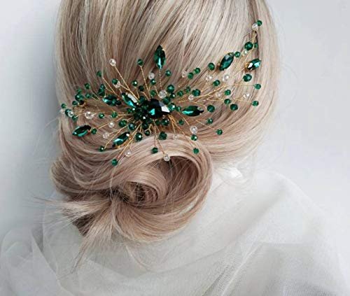 BERYUAN Women's Bridal Teardrop Emerald Green Crystal Hair Comb - Wedding Hair Accessory Rhinestone Hair Piece for Bride & Bridesmaid - görsel 12