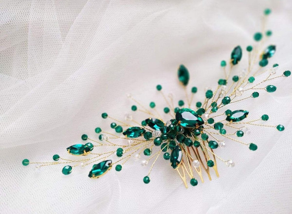 BERYUAN Women's Bridal Teardrop Emerald Green Crystal Hair Comb - Wedding Hair Accessory Rhinestone Hair Piece for Bride & Bridesmaid - görsel 9
