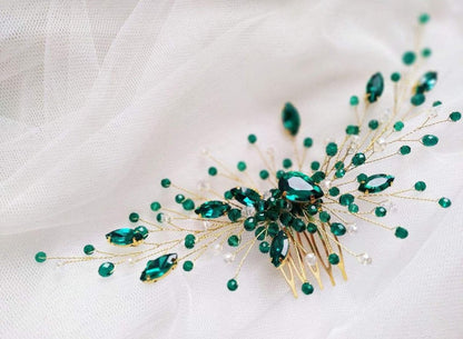 BERYUAN Women's Bridal Teardrop Emerald Green Crystal Hair Comb - Wedding Hair Accessory Rhinestone Hair Piece for Bride & Bridesmaid