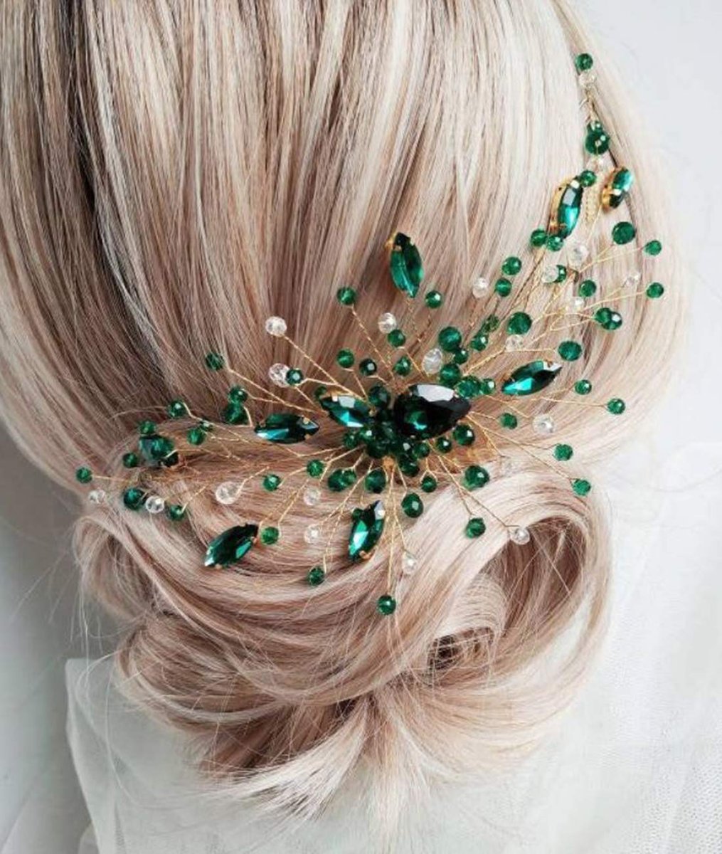 BERYUAN Women's Bridal Teardrop Emerald Green Crystal Hair Comb - Wedding Hair Accessory Rhinestone Hair Piece for Bride & Bridesmaid - görsel 1