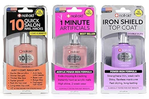 Nail-Aid 3-Pack: 10 Quick Hacks, 1 Minute Artificials, and Iron Shield Top Coat – Clear Nail Treatment Set (1.65 Fl Oz Each) Avelisse