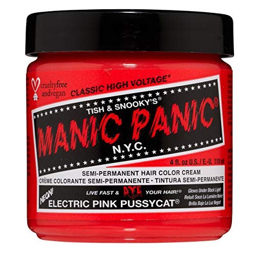 MANIC PANIC Classic Electric Pink Pussycat Semi Permanent Hair Color - Bright Neon Pink Hair Dye - Vegan & Cruelty-Free - 4 oz Avelisse